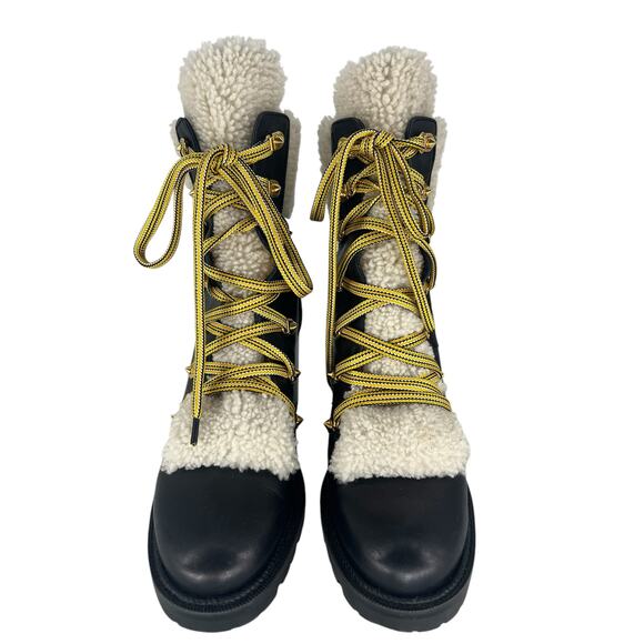 Christian Louboutin Black Calfskin Shearling Yetita 70 Combat Hiker Boots - Picture 8 of 16